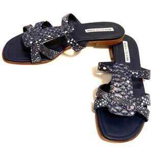 Manolo Blahnik Navy Blue & White Alligator Italian 36.5, US 6.5 Flats Snake